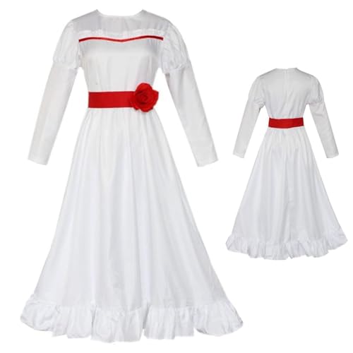 FMMOEK Halloween Gruseliges weißes Kleid für Damen, Horror-Filmparty, langes Kleid, Cosplay-Kostüm (120, Weiß) von FMMOEK