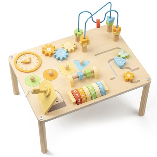 FMSKS Montessori Aktivitätstisch ab 3 Jahr 8in1, Montessori Spielzeug Holzspielzeug Motorikspielzeug Baby ab 36 Monate, Lernspielzeug Spieltisch für Mädchen Junge Geschenk Kinderspieltisch von FMSKS