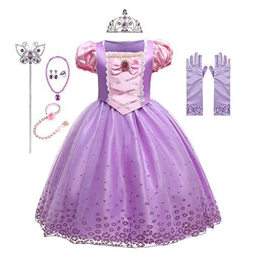 FMYFWY Mädchen Prinzessin Sofia Fancy Tüllkleid Rapunzel Kostüm Halloween Weihnachten Geburtstag Party Ballkleid mit Zubehör 3-4T von FMYFWY