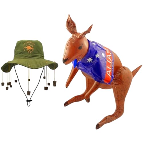 FNA FASHIONS® Australischer Korkhut und aufblasbares Känguru-Kostüm-Set für Erwachsene - das perfekte Ensemble für jede Veranstaltung mit Aussie-Thema von FNA FASHIONS