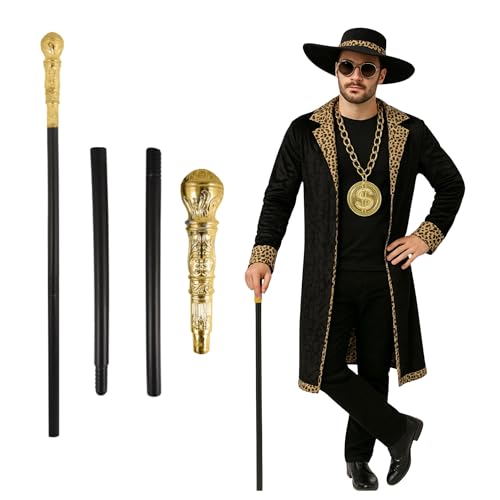 FNA FASHIONS Gold oder Silber Top Kostüm Stock - 85 cm langer Kostümstab, Cosplay-Requisite für Halloween, Bühnenshows, Themen-Events, Retro-Partys & Performance-Outfits (Gold Top Pimp Cane) von FNA FASHIONS