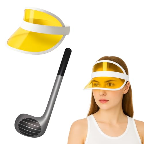 Visier Hut & Aufblasbarer Golfclub Verkleidung Set - Golf Kostüm Zubehör für Erwachsene - Fun Sport Cosplay Party Requisiten Themen-Events Junggesellenabschied Photo Booth (Gelber Visierhut + von FNA FASHIONS
