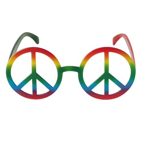 FNA Fashions® | Erwachsene Retro Hippie Regenbogen Peace Zeichen Brille ohne Linse | 1970er Hippie Party Sonnenbrille (Regenbogen, Einheitsgröße) von FNA Fashions
