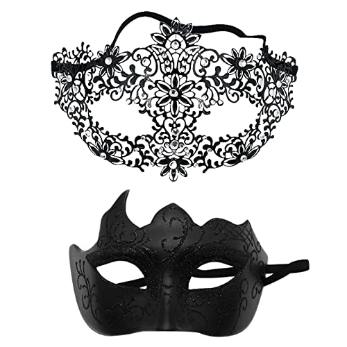 FNKDOR 2 Stück Venezianische Maske, Männer und Damen Spitze Maske Schwarz Augenmaske Maskerade Maske für Halloween Karneval Party Kostüm (BK11, One Size) von FNKDOR