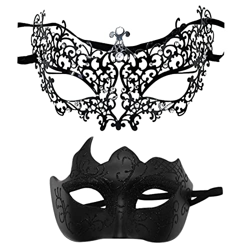 FNKDOR 2 Stück Venezianische Maske, Männer und Damen Spitze Maske Schwarz Augenmaske Maskerade Maske für Halloween Karneval Party Kostüm (BK2, One Size) von FNKDOR