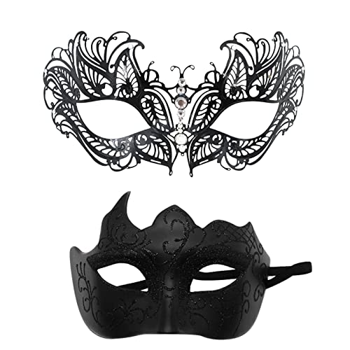 FNKDOR 2 Stück Venezianische Maske, Männer und Damen Spitze Maske Schwarz Augenmaske Maskerade Maske für Halloween Karneval Party Kostüm (BK3, One Size) von FNKDOR
