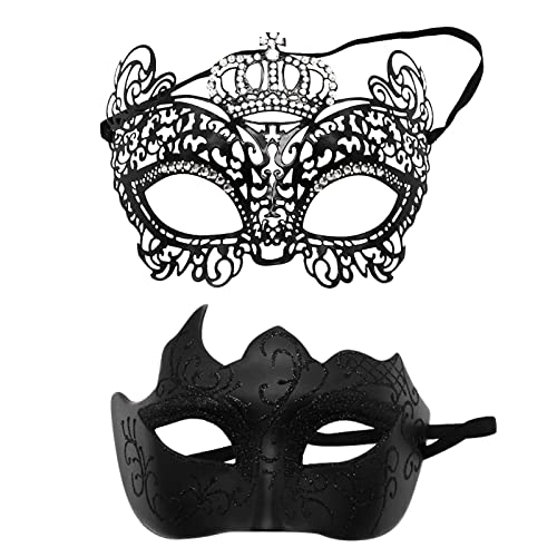 FNKDOR 2 Stück Venezianische Maske, Männer und Damen Spitze Maske Schwarz Augenmaske Maskerade Maske für Halloween Karneval Party Kostüm (BK4, One Size) von FNKDOR