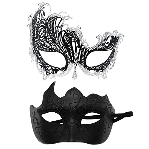 FNKDOR 2 Stück Venezianische Maske, Männer und Damen Spitze Maske Schwarz Augenmaske Maskerade Maske für Halloween Karneval Party Kostüm (BK5, One Size) von FNKDOR
