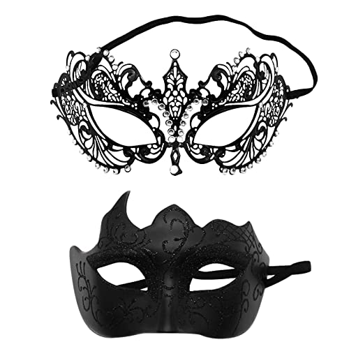 FNKDOR 2 Stück Venezianische Maske, Männer und Damen Spitze Maske Schwarz Augenmaske Maskerade Maske für Halloween Karneval Party Kostüm (BK6, One Size) von FNKDOR