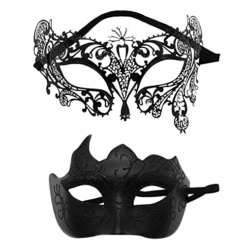 FNKDOR 2 Stück Venezianische Maske, Männer und Damen Spitze Maske Schwarz Augenmaske Maskerade Maske für Halloween Karneval Party Kostüm (BK7, One Size) von FNKDOR