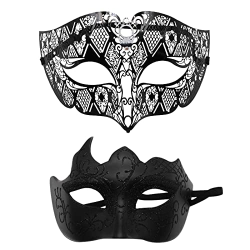 FNKDOR 2 Stück Venezianische Maske, Männer und Damen Spitze Maske Schwarz Augenmaske Maskerade Maske für Halloween Karneval Party Kostüm (BK8, One Size) von FNKDOR