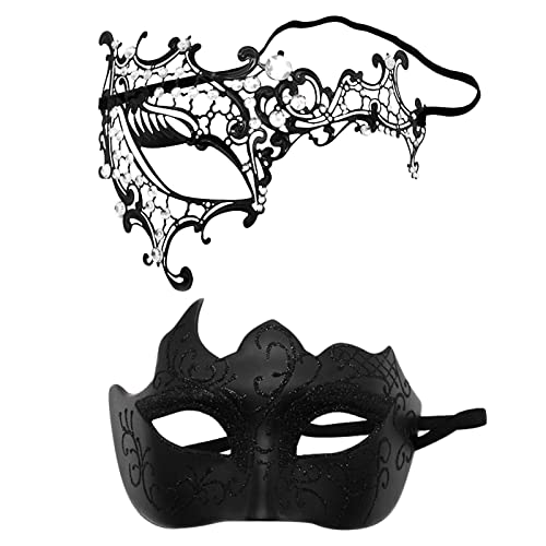 FNKDOR 2 Stück Venezianische Maske, Männer und Damen Spitze Maske Schwarz Augenmaske Maskerade Maske für Halloween Karneval Party Kostüm (BK9, One Size) von FNKDOR