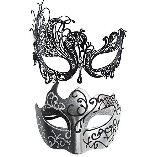 FNKDOR 2 Stück Venezianische Maske, Männer und Damen Spitze Maske Schwarz Augenmaske Maskerade Maske für Halloween Karneval Party Kostüm (SL11, One Size) von FNKDOR