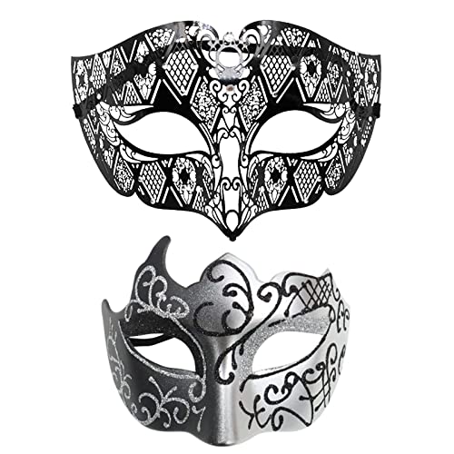 FNKDOR 2 Stück Venezianische Maske, Männer und Damen Spitze Maske Schwarz Augenmaske Maskerade Maske für Halloween Karneval Party Kostüm (SL3, One Size) von FNKDOR