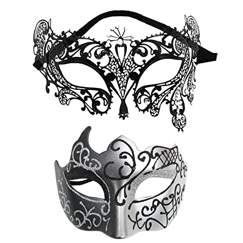 FNKDOR 2 Stück Venezianische Maske, Männer und Damen Spitze Maske Schwarz Augenmaske Maskerade Maske für Halloween Karneval Party Kostüm (SL4, One Size) von FNKDOR