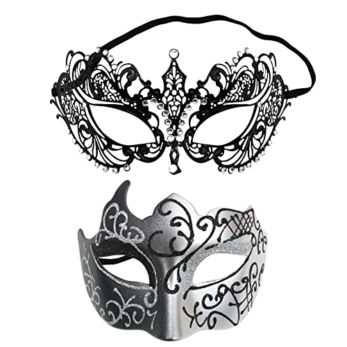 FNKDOR 2 Stück Venezianische Maske, Männer und Damen Spitze Maske Schwarz Augenmaske Maskerade Maske für Halloween Karneval Party Kostüm (SL5, One Size) von FNKDOR
