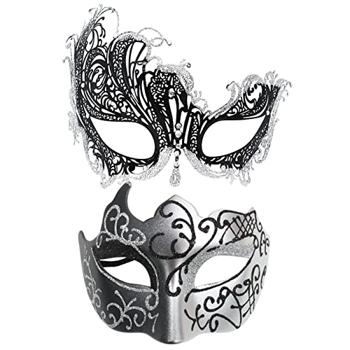 FNKDOR 2 Stück Venezianische Maske, Männer und Damen Spitze Maske Schwarz Augenmaske Maskerade Maske für Halloween Karneval Party Kostüm (SL6, One Size) von FNKDOR