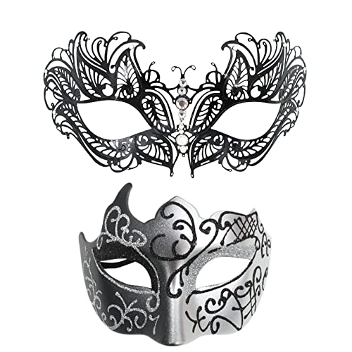 FNKDOR 2 Stück Venezianische Maske, Männer und Damen Spitze Maske Schwarz Augenmaske Maskerade Maske für Halloween Karneval Party Kostüm (SL8, One Size) von FNKDOR