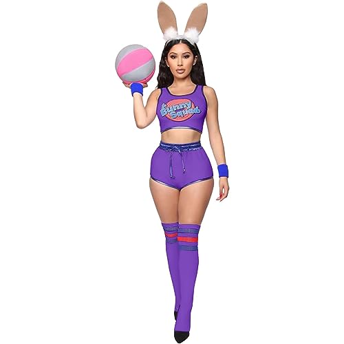 FNKDOR Faschingskostüme Damen Karneval Kostüm Sexy Cheerleader Kostüm (Purple, L) von FNKDOR