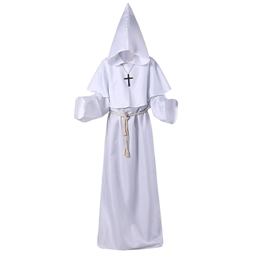 FNKDOR Halloween Kostüm Halloween Mittelalter Gothic Kostüm Robe Kostüm Priester Kostüm Cosplay Kostüm Bühnenkostüm (White, XL) von FNKDOR