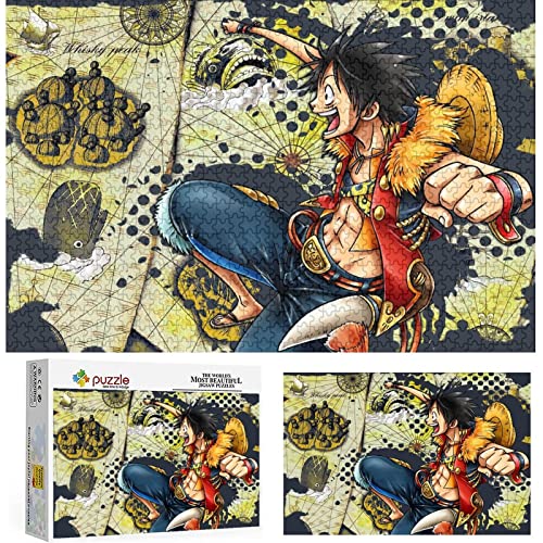 1000 Teile Puzzles Erwachsene Kinder Puzzle Standardpuzzle Anime One Piece Puzzles Monkey D. Luffy Puzzle Familie Dekoration Bildung Spiele Spielzeug,Papppuzzle（38x26cm） von FOBZZY