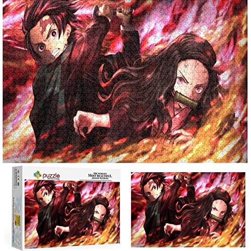 Demon Slayer Anime Cartoon Puzzles 1000 Teile Papppuzzle, Lernspielzeug für Kinder, Unterhaltung Montage Puzzle Dekompressionsspiel,Papppuzzle（50x70cm） von FOBZZY