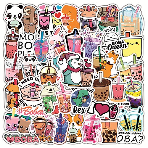 50Pcs Cartoon Getränke Aufkleber, Trendy Summer Bubble Milk Tea Flavored Drink Animal Stickers Pack, Cute Vinyl Waterproof Decals for Kids Teens, Party Favors for Water Bottle Laptop Phone von FOCRI