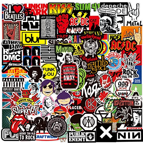 Band Aufkleber, 100 Stück Rock & Roll Trendige Musik Aufkleber für Teenager, Erwachsene, Vinyl Wasserdicht Coole Punk Aufkleber zum Personalisieren von Laptop, Gitarre, Skateboard Graffiti Aufklebern von FOCRI