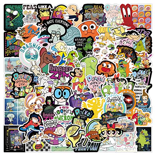 FOCRI 100Pcs 90er Cartoon Aufkleber, lustige und niedliche Aufkleber für Kinder und Jugendliche, Klassische Anime Vinyl wasserdichte Aufkleber für Laptops, Stoßstangen, Skateboards, Wasserflaschen von FOCRI