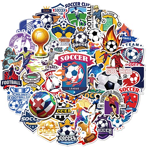 FOCRI 50Pcs Fußball-Aufkleber, Vinyl wasserdicht World Cup Fußballspiel Aufkleber Packs für Kinder Jugendliche Erwachsene, Coole Fußball-Club Aufkleber von FOCRI