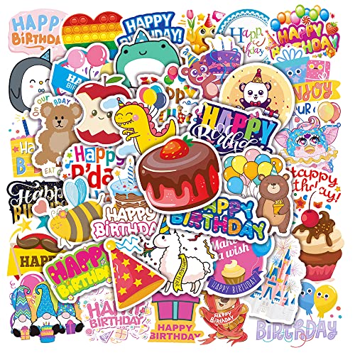 FOCRI 50Pcs Happy Birthday Aufkleber, Kuchen Kerze Geburtstag Party Aufkleber Packs für Gitarre Laptop Wasserflasche von FOCRI