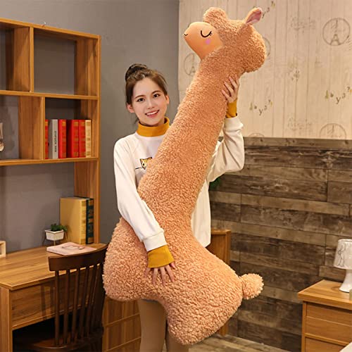 FODELIUY Alpaka Kuscheltier, Lama Kissen SeitenschläFer, SeitenschläFerkissen, PlüSchtier Groß, Geschenk füR Kinder Und Mama (Braun, 100cm) von FODELIUY
