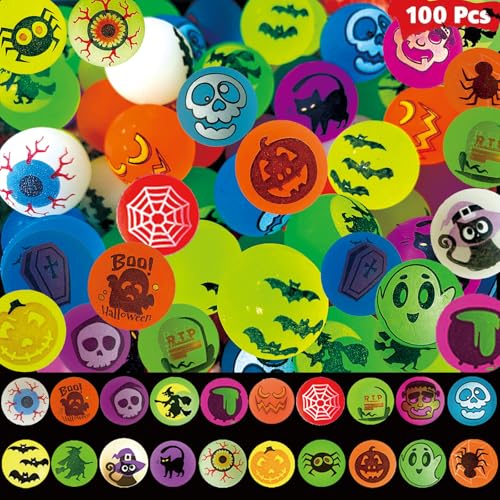 100 Stück Halloween-Hüpfbälle, leuchtet im Dunkeln, 20 Halloween-Themen-Designs, Hüpfbälle für Kinder, Partyzubehör, Partyzubehör, Süßes oder Leckereien 100 Stück Halloween-Hüpfbälle, leuchtet im Dunkeln, 20 Halloween-Themen-Designs, Hüpfbälle für Kinder, Partyzubehör, Partyzubehör, Süßes oder Leckereien von FODYNE