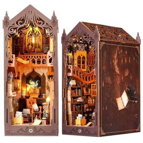 FOGARI DIY Magische Welt Book Nook Kit, Holz Puppenhaus, 3D Holzpuzzle Bücherecke mit Sensor LED Licht, Kreative Geschenkdekoration für Teenager und Erwachsene von FOGARI