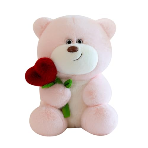 FOGARI Teddybär, Plüsch-Bär, Teddy mit Rose - 28 cm Plüschtiere Liebe Valentinstag Bär,Plüschtier Kuscheltier Schmusetier Geschenke für Mama, Kinder Mädchen, Geburtstag, Valentinstag(Rosa) von FOGARI