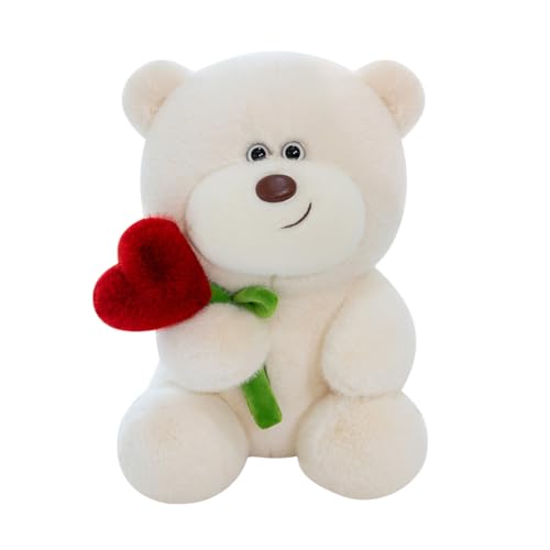 FOGARI Teddybär, Plüsch-Bär, Teddy mit Rose - 28 cm Plüschtiere Liebe Valentinstag Bär,Plüschtier Kuscheltier Schmusetier Geschenke für Mama, Kinder Mädchen, Geburtstag, Valentinstag (Weiß) von FOGARI