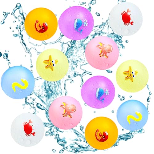 12 Stück Wiederverwendbare Wasserballons - Wiederbefüllbare Wasserballons mit Muster - Wasserspielzeug Kinder Outdoor für Sommer Draussen Party, Wasserpark, Familienspiel von FOGARI