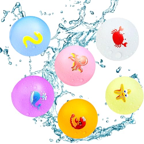 6 Stück Wiederverwendbare Wasserballons - Wiederbefüllbare Wasserballons mit Muster - Wasserspielzeug Kinder Outdoor für Sommer Draussen Party, Wasserpark, Familienspiel von FOGARI