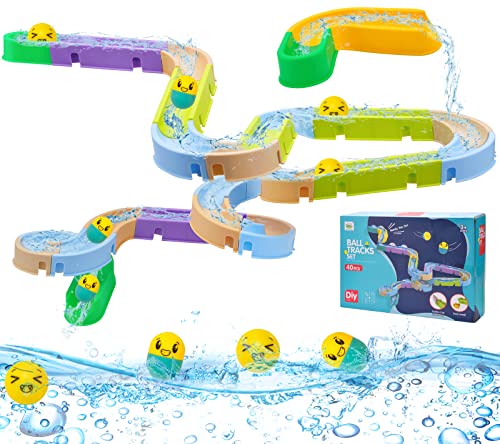 Badewanne Spielzeug Set, Badespielzeug für Kleinkinder, Spiel Dusche Baby Spielzeug, DIY Track Spiel Dusche Wasserrutsche, Bildungs-Badewanne Spielzeug für Jungen Mädchen (A-40 Stück) von FOHYLOY