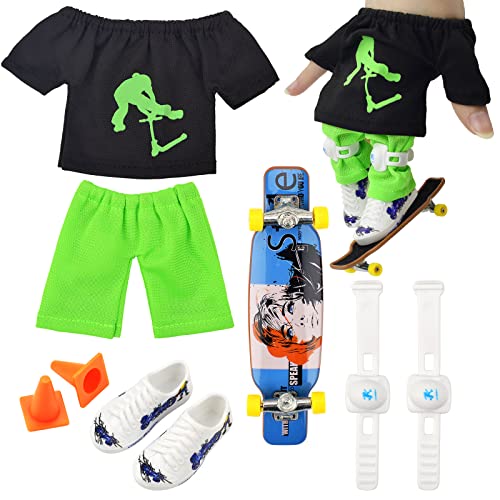 FOHYLOY Mini Fingerspielzeug Skateboard Set, Finger Skateboard mit Schuhe Kleidung Hosen Straßensperren Knieschützern, Fingerboard Spiele für Kinder und Teenager (Schwarz) von FOHYLOY