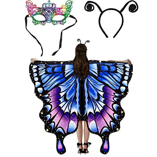 FOHYLOY Schmetterling Kostüm Damen, Frauen Schmetterlingsflügel, Faschingskostüm für Damen, Schmetterling Karneval Kostüm Damen, Kostüm Prop für Cosplay Karneval Fasching Party (Blau+Rosa) von FOHYLOY