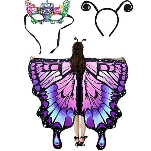 FOHYLOY Schmetterling Kostüm Damen, Frauen Schmetterlingsflügel, Faschingskostüm für Damen, Schmetterling Karneval Kostüm Damen, Kostüm Prop für Cosplay Karneval Fasching Party (Rosa) von FOHYLOY