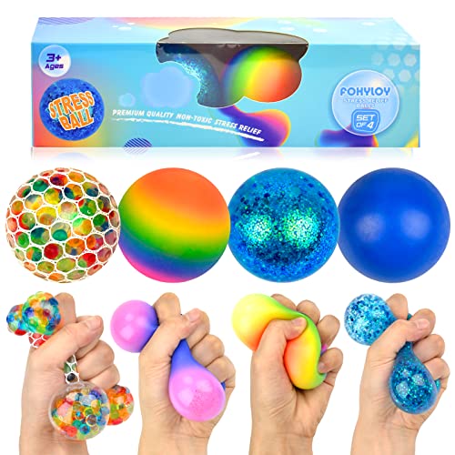 FOHYLOY Stressball, 4 Stück Anti Stress bälle für Kinder und Erwachsene, Squishy Antistressball Anti Stress Spielzeug, Sensory Fidget Toy, Handtrainer MassagebäLle Anti Stress Geschenke von FOHYLOY