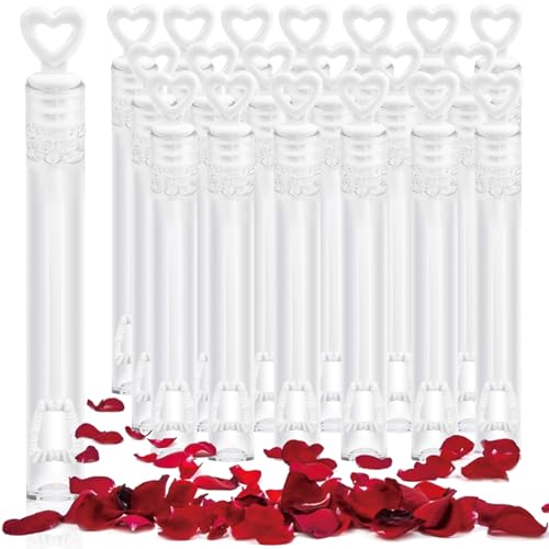 FOIMAS 100 Stück Mini-Hochzeitsblasen-Zauberstab, weißes Herz, Seifenblasen-Zauberstab für Gäste, Hochzeit, Party, Gastgeschenk, Junggesellinnenabschied, Valentinstag, Party-Dekoration von FOIMAS