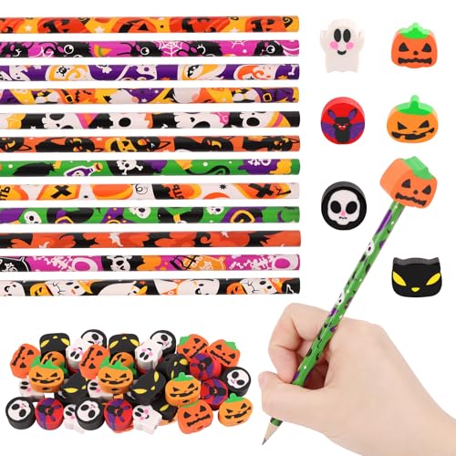 FOIMAS Halloween-Bleistifte, Kürbis-Geist, Holzstifte mit Radiergummis, Topper für Halloween, Süßes oder Leckereien, Partygeschenk, Taschenfüller, Schulbedarf, 30 Stück von FOIMAS