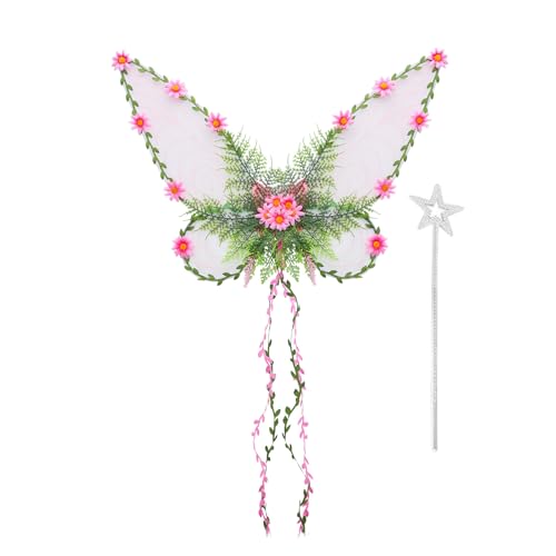Feenflügel für Erwachsene und Frauen, Elfenflügel mit Feenstäbchen, grüne Fee mit künstlichen Blumen, Ranken, funkelnde Schmetterlingsflügel, Halloween, Verkleidung für Frauen (Rosa, 2 Stück) Feenflügel für Erwachsene und Frauen, Elfenflügel mit Feenstäbchen, grüne Fee mit künstlichen Blumen, Ranken, funkelnde Schmetterlingsflügel, Halloween, Verkleidung für Frauen (Rosa, 2 Stück) von FOKPLEA