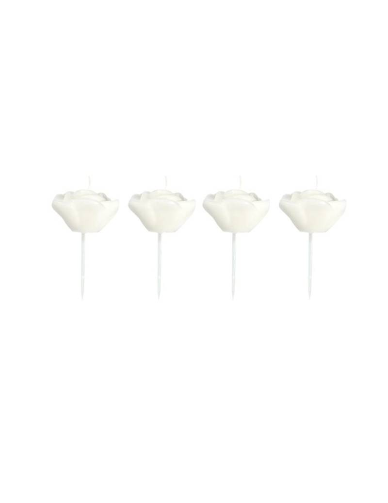 4 Kerzen in Form weißer Rosen am Stab 13 cm 4 Kerzen in Form weißer Rosen am Stab 13 cm von FOLAT BV