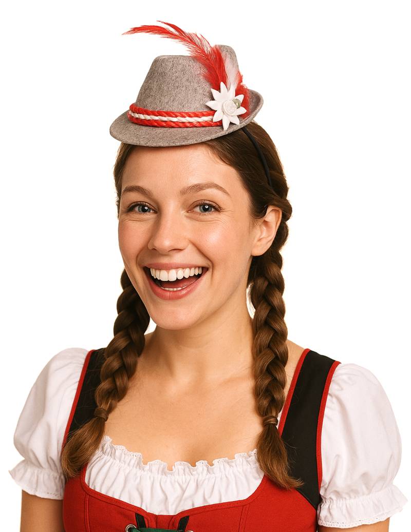 Bayrischer Haarreif mit Mini-Hut rot-weiss-grau von FOLAT BV