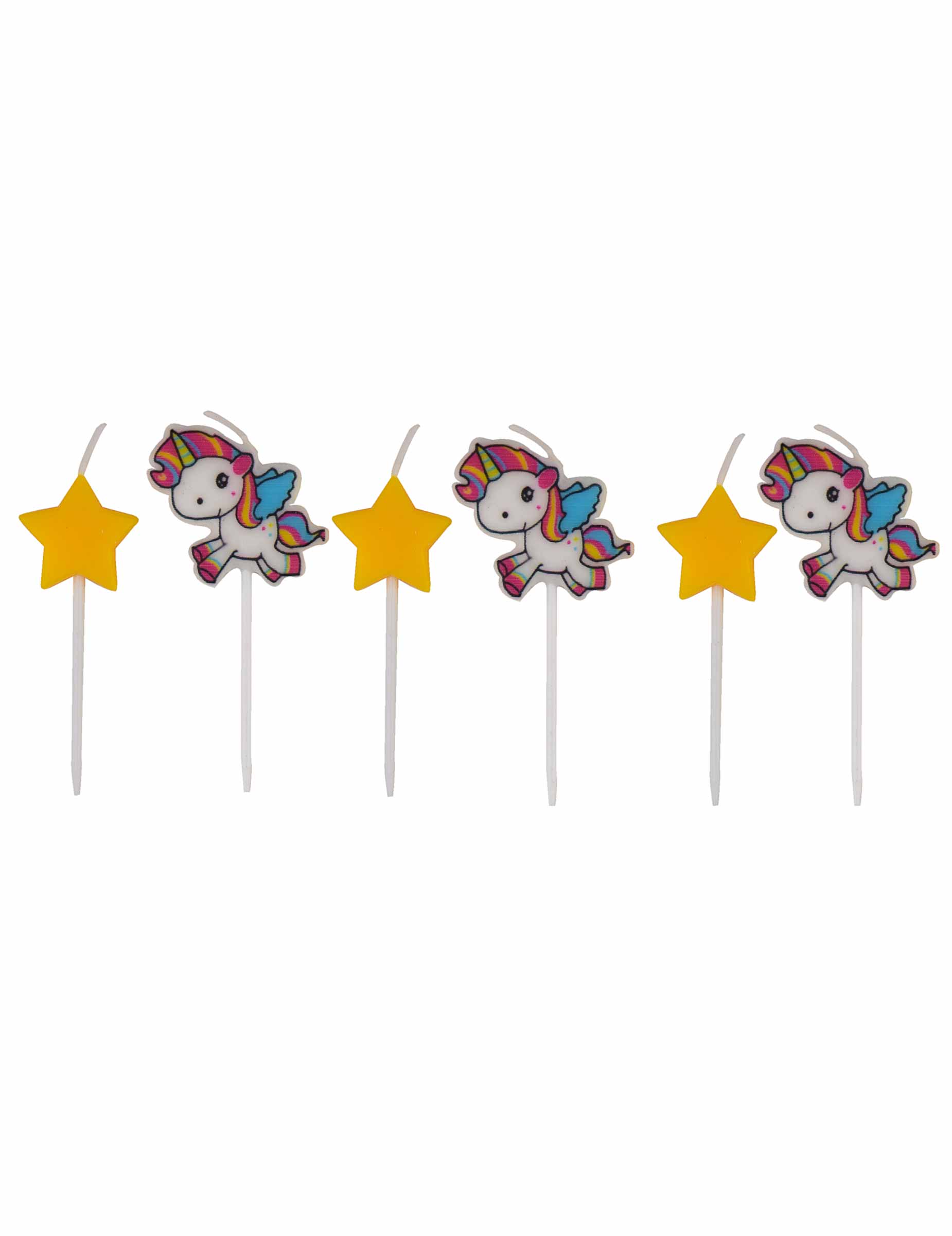 Einhorn-Kerzen mit Sternen Einhorn-Tischdeko 6 Stück gelb-bunt 6cm Einhorn-Kerzen mit Sternen Einhorn-Tischdeko 6 Stück gelb-bunt 6cm von FOLAT BV