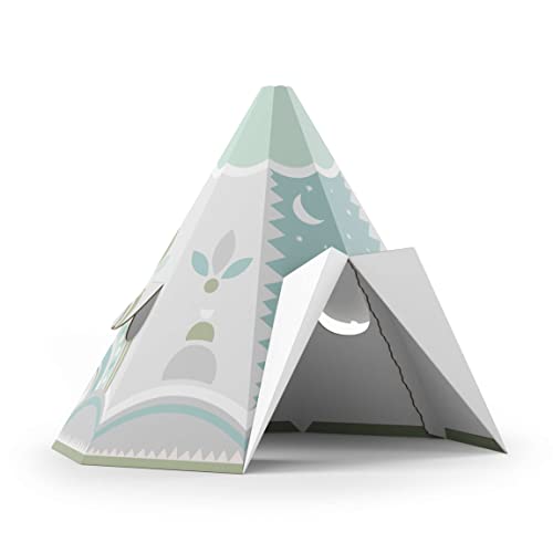 FOLDZILLA Spielhaus XXL 1,32 x 1,22 x 1,55 m aus Pappe Pappspielhaus Karton Haus - Tipi Ethno Muster Türkis von FOLDZILLA